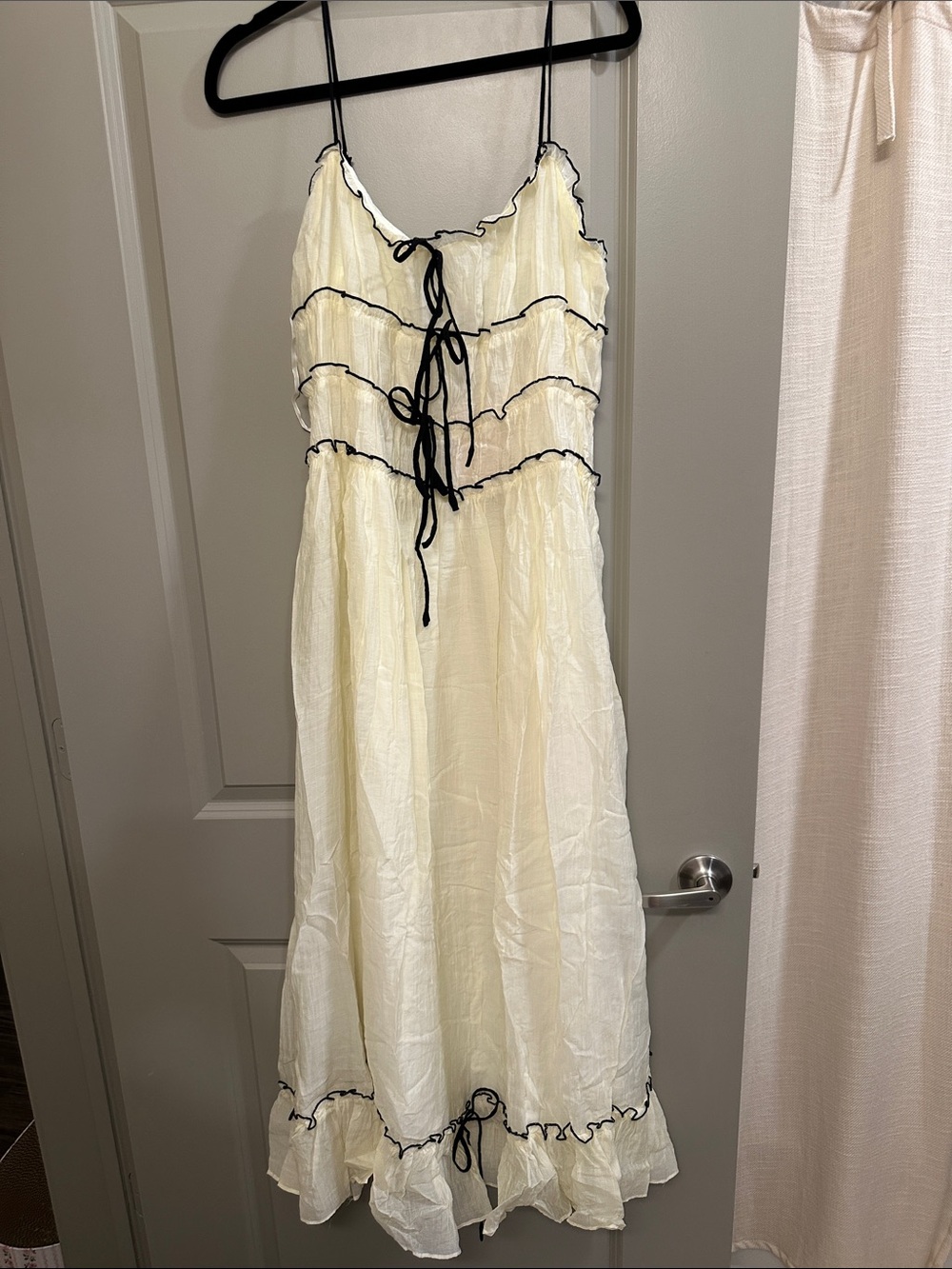 Hello Molly Cream Ruffle-Trim Spaghetti Strap Dress